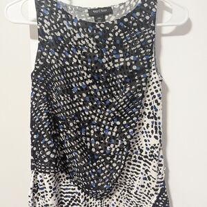 White House Black Market Black and Blue Dotted Tank Top